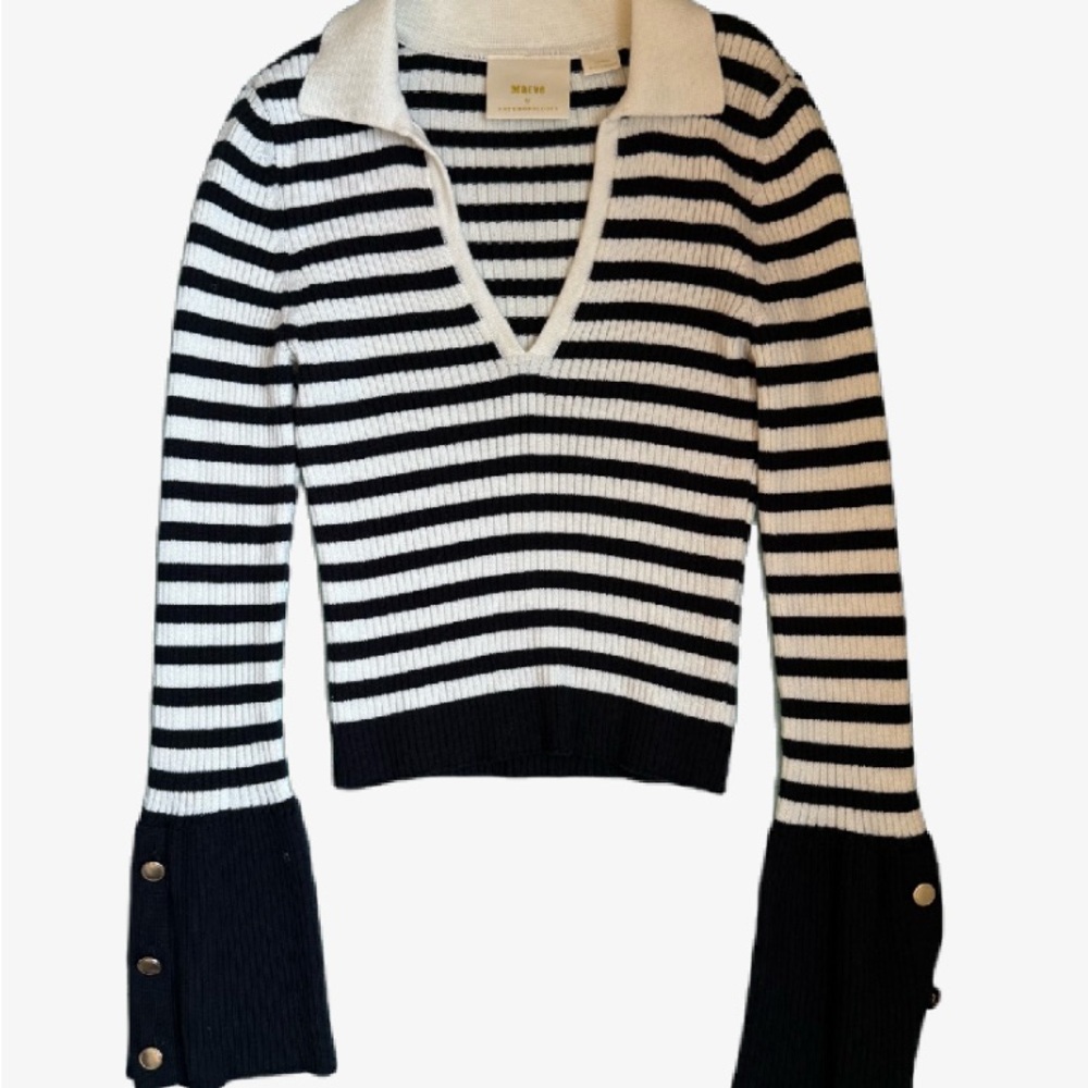 Maeve Black and White Striped Long Sleeve Top